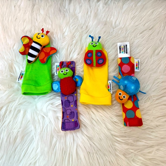 Baby 4 Piece Gardenbug Wrist & Foot Rattle Set by Lamaze - Like New - Picture 5 of 6